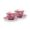 Flower Festival Set/2 Cappuccino Kop & Schotel Donkerroze