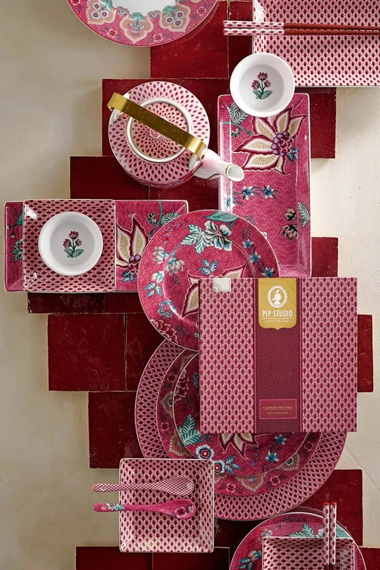 Flower Festival Set/4 Dinerborden Donker 26.5Cm