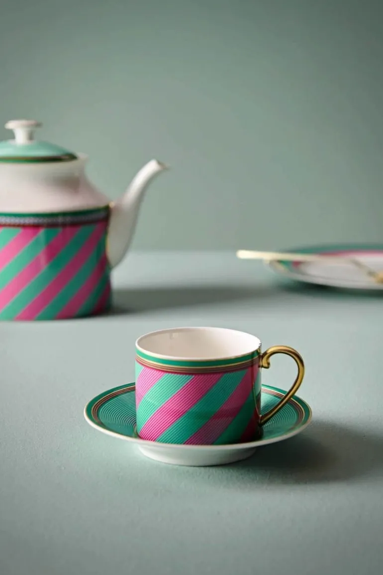 Pip Chique Stripes Cappuccino Kop & Schotel Roze/Groen